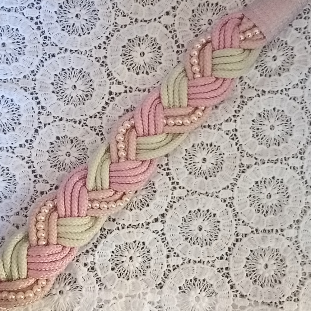 Pink/Cream Rope-like Belt w/Pink Pearl Trim